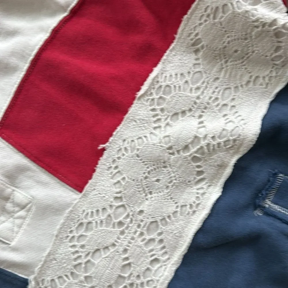 Free People We The Free American Dream Polo Pullover Top Striped